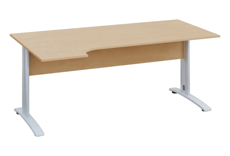 ERK 28 - 184 stůl kancelářský, rohový, levý, kovová podnož bílá, deska 25 mm, široký 1800 mm, bříza irská